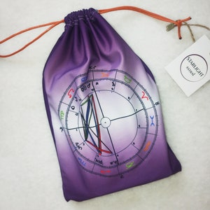 Bolsa de cartas de tarô personalizada com mapa natal – Design roxo, presente de astrologia