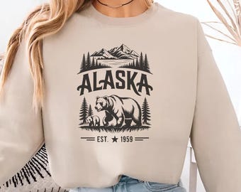Alaska Bear Mountain Svg, Alaska Svg, Wilderness Forest Design, Alaska Nature Art, Wildlife Clipart, Vintage Travel Graphic, Silhoutte