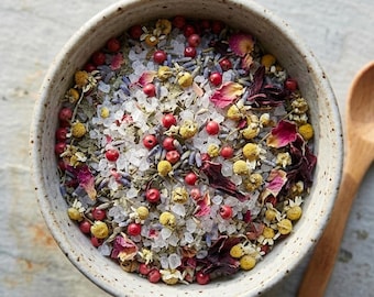 Artisanal Floral Finishing Salt: Sea Salt, Pink Peppercorn, Lavender, Rose, Hibiscus Blend