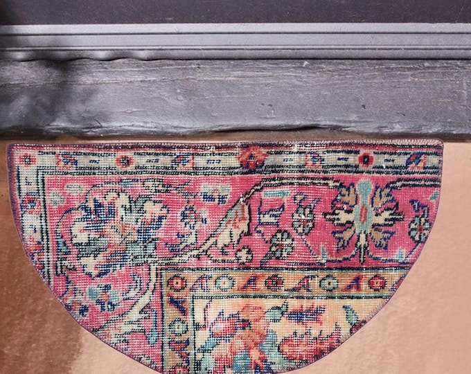 semicircle rug entry bathroom small handmade vintage turkish oushak wool antique home decor
