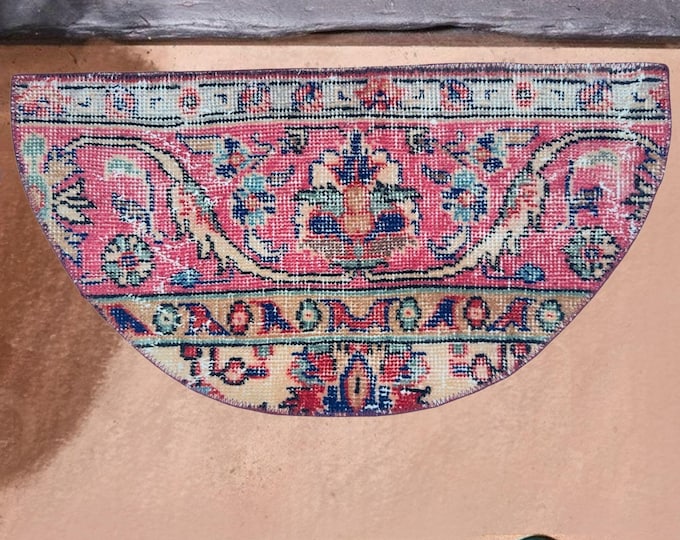 semicircle rug entry bathroom small handmade vintage turkish oushak wool antique home decor