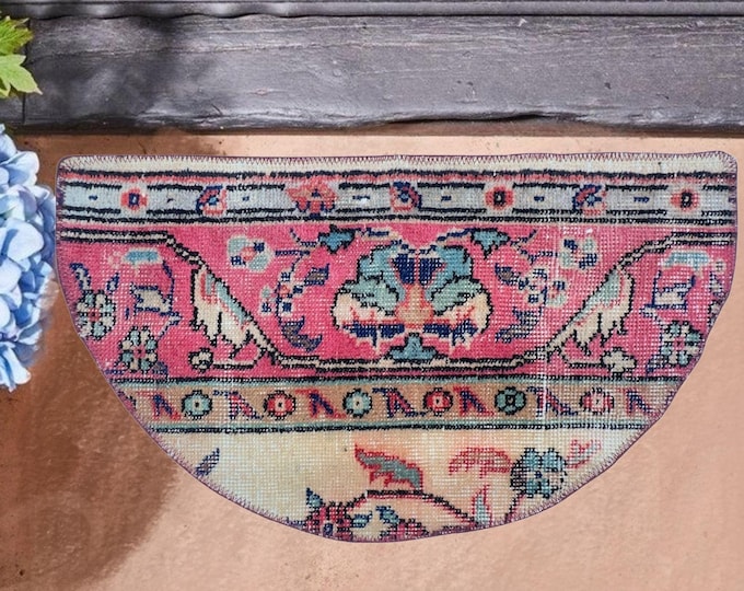 semicircle rug entry bathroom small handmade vintage turkish oushak wool antique home decor