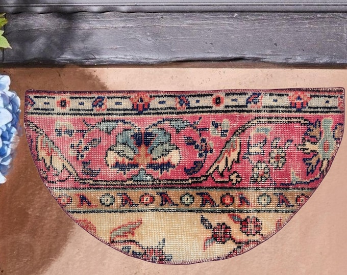 semicircle rug entry bathroom small handmade vintage turkish oushak wool antique home decor