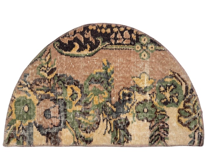 vintage oushak semicircle handmade wool oriental entry small antique boho livingroom area