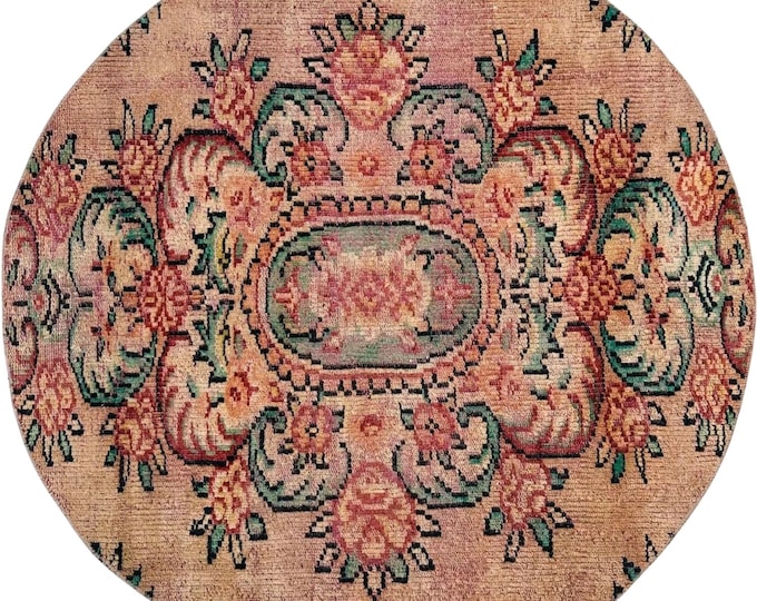 Vintage Style Floral Round Rug: Boho Chic Decor (120 cm)