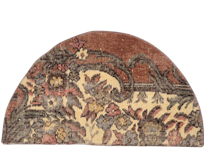 Semicircle Oushak Turkish Vintage Wool Entry Small Area Handmade Boho Decor Bathroom Bedroom Livingroom