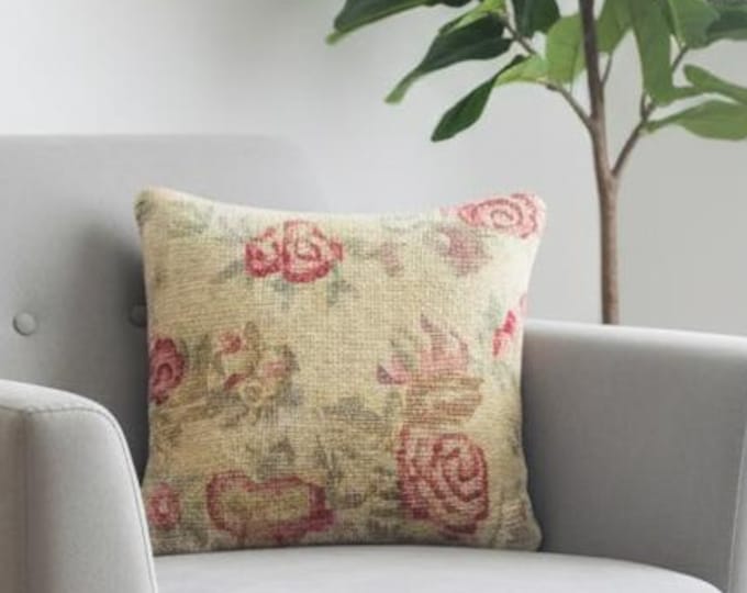 16x16 Turkish Kilim Pillow Cover – Handmade Wool Cushion, Boho Decor