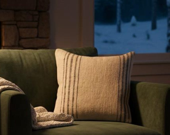 Beige Kilim Pillow Cover 16x16 inch – Striped Vintage Moroccan Style