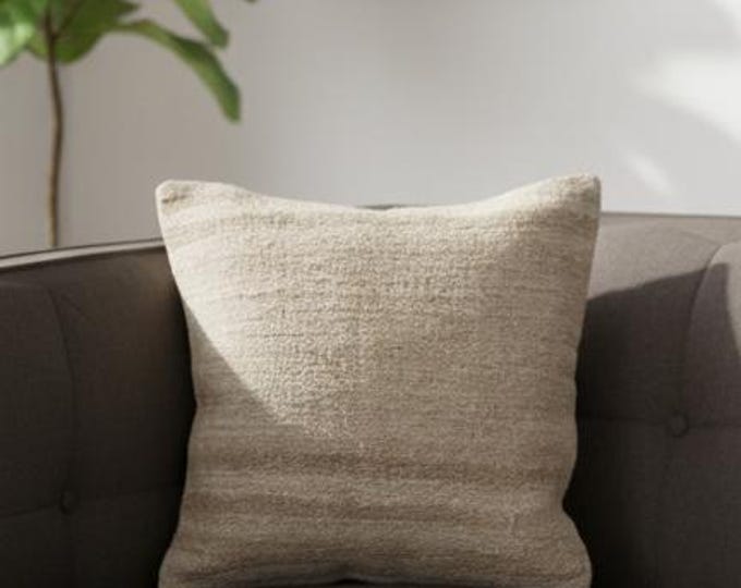 16x16 inch Hemp Pillow Cover | 100% Natural Handwoven Cushion | Neutral Eco Farmhouse Decor