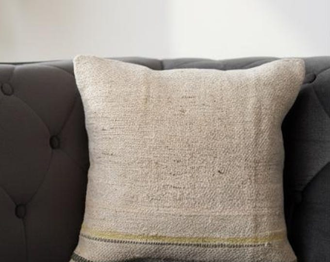 16x16 inch Hemp Pillow Cover | Handwoven Natural Cushion | Eco Boho Minimal Farmhouse Decor