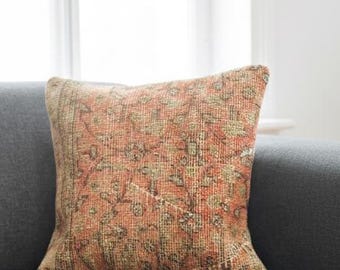 Handwoven Turkish Wool Pillow Cover | Boho Rustic Decor (16x16 inch)