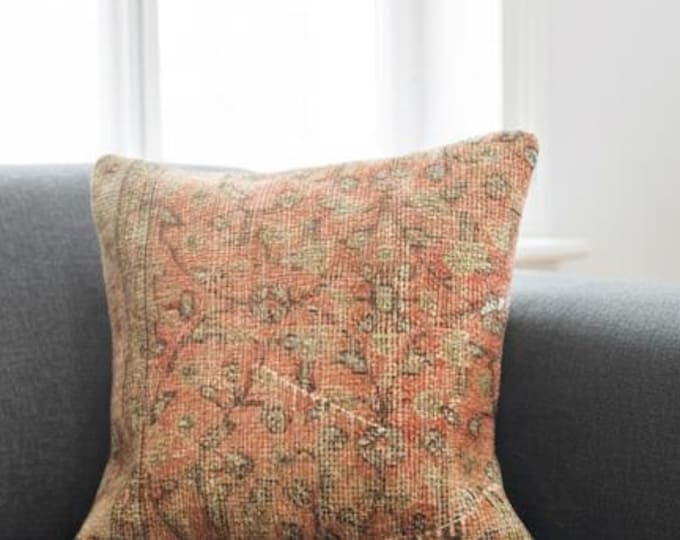 16x16 inch Wool Pillow Cover | Turkish Handwoven Rug Cushion | Modern Boho Rustic Living Room Decor