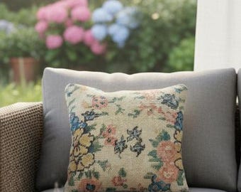 16x16 inch Handwoven Wool Pillow | Turkish Rug Cushion | Boho Farmhouse Living Room Decor