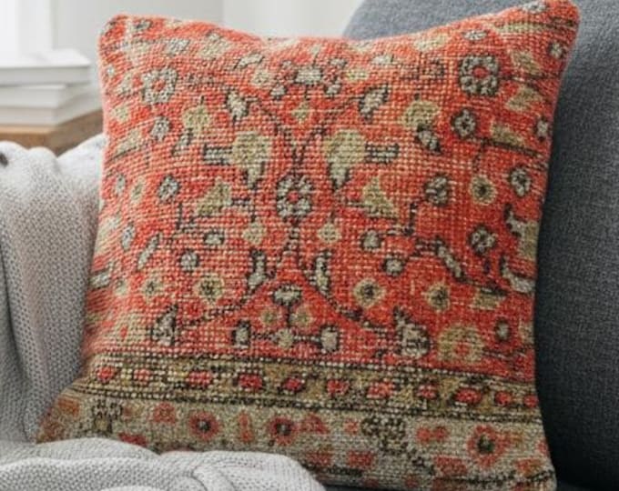 16x16 Turkish Kilim Pillow Cover – Handmade Wool Cushion, Boho Decor, Free Worldwide Shipping,