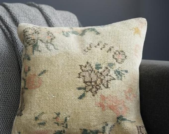 16x16 Modern Wool Pillow Cover – Turkish Handwoven Cushion, Global Free Shipping,  Hidden Zipper