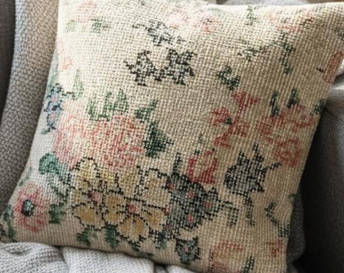 16x16 Vintage Rug Pillow Cover – Luxury Turkish Wool Cushion, Farmhouse Boho Decor, Free Worldwide