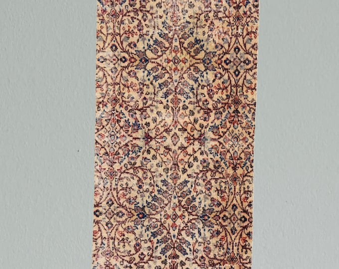 Vintage Turkish Wool Runner Rug: Handmade Floral Hallway Decor
