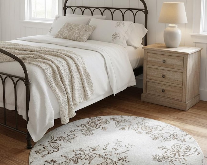 Cute Beige Round Rug,decorative Vintage Circle Rug,Handmade circle rug,Wool 3x3 circle rug,Antique circle rug, round area rug,oushak rug