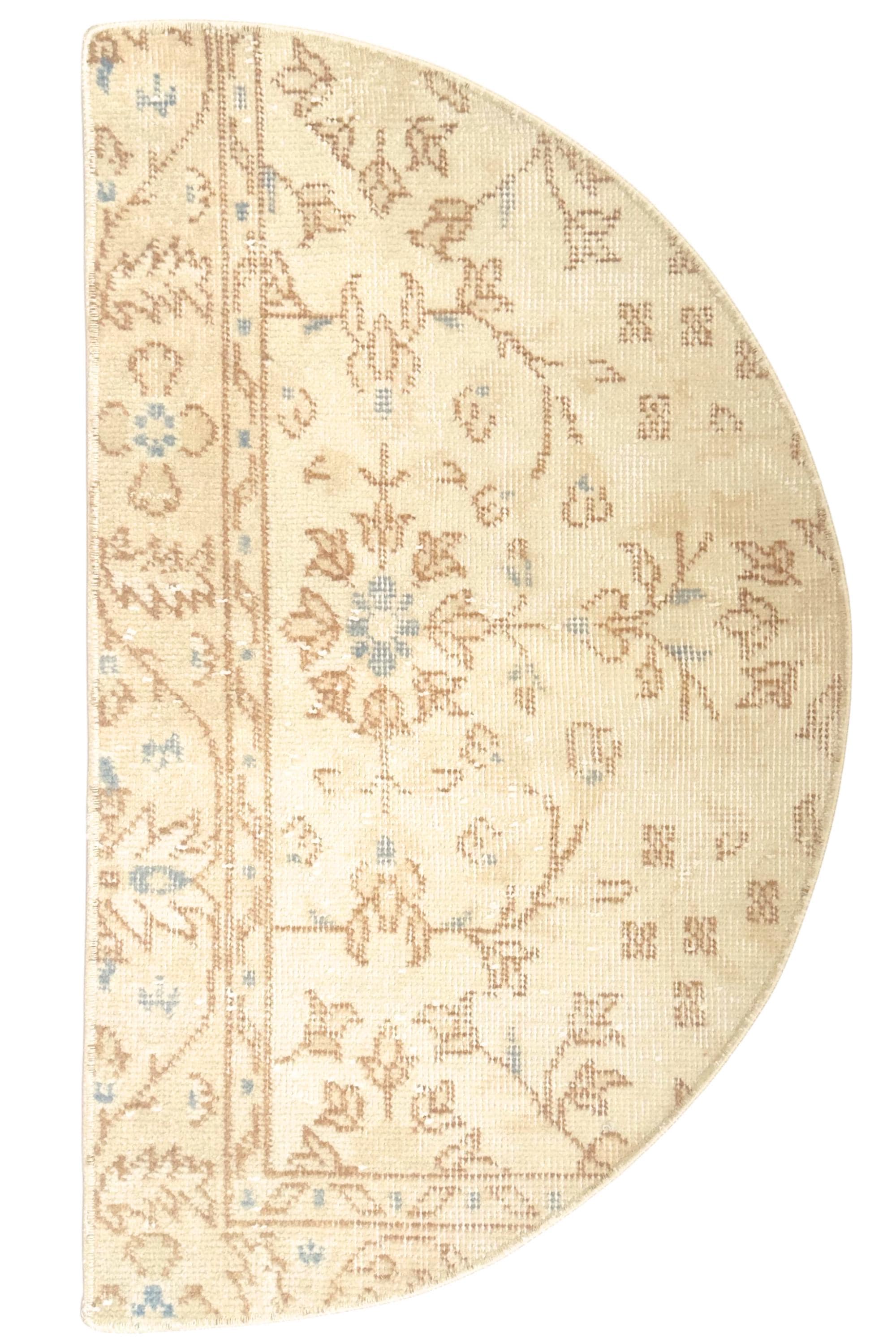 Vintage Turkish Semicircle Rug, Handwoven Wool Floral, Ivory Cream Taupe, 1.6x2.7 ft Half Moon – view 4