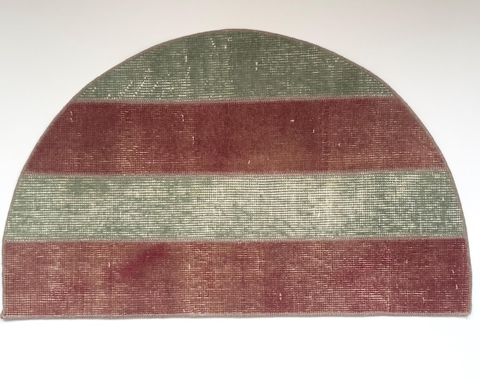 20x32 Inch Patchwork Turkish Semicircle Rug, Vintage Wool Half Round Mat