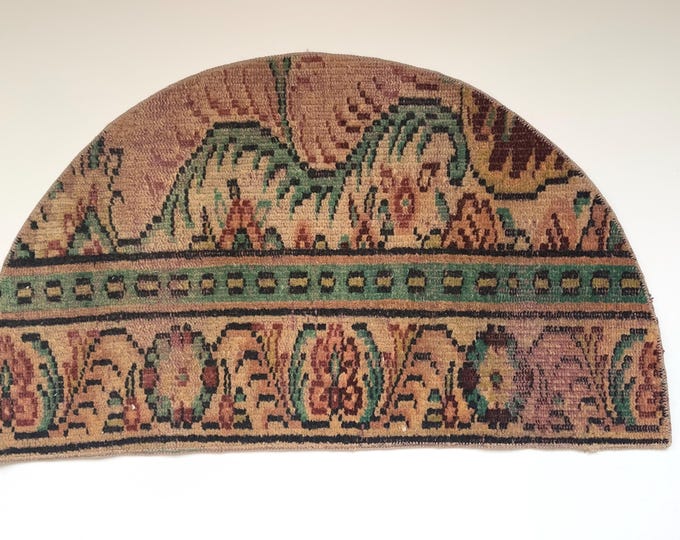 Vintage Half Moon Rug 19.2x32.8 inch Beige Floral