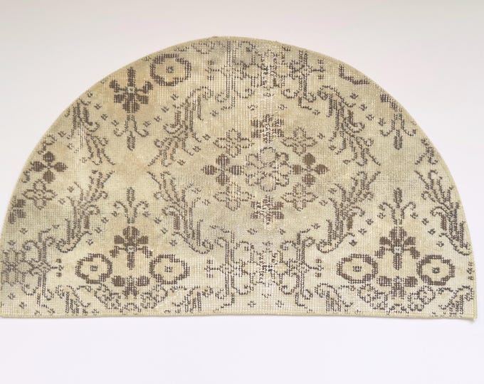 Muted Semicircle Turkish Rug 19x33 Inch Vintage Wool Mat