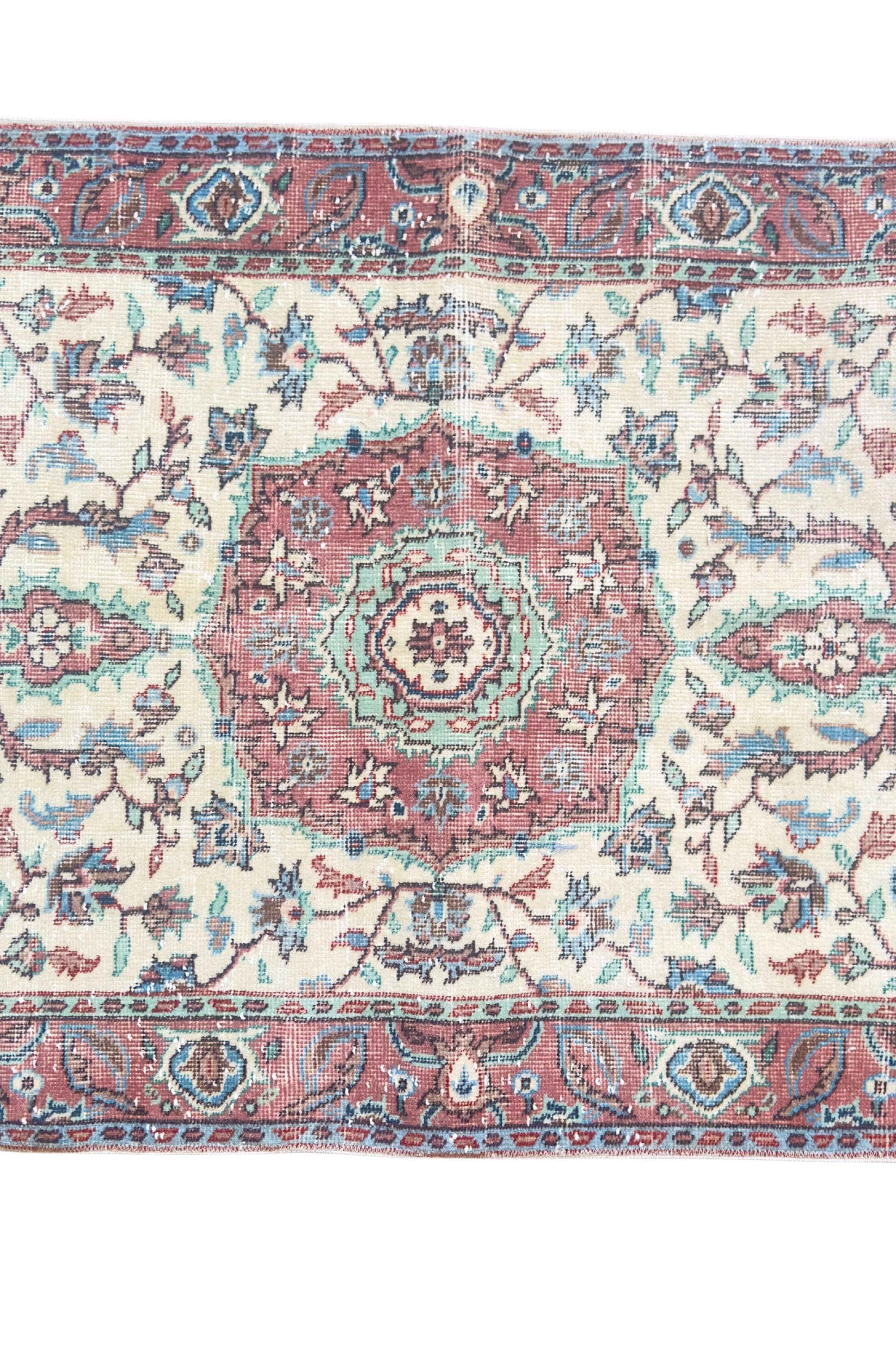 Vintage Turkish Rug, 3x6 Hand Knotted Wool, Dusty Rose Floral Medallion, Victorian Entryway Rug – view 7