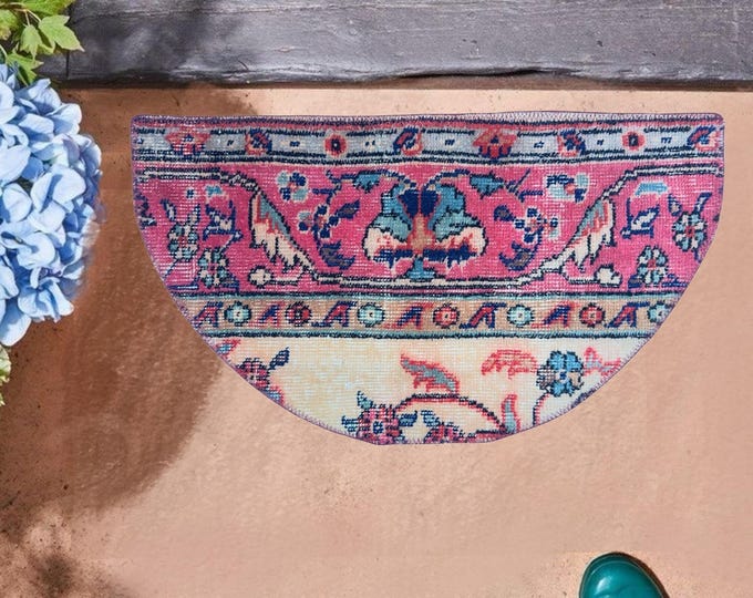 semicircle rug entry bathroom small handmade vintage turkish oushak wool antique home decor
