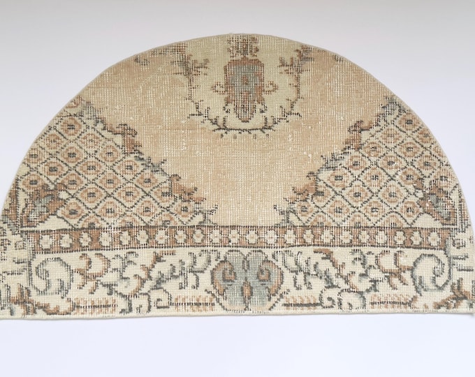 Vintage Half Moon Rug 19.7x33 inch Beige Floral Pattern