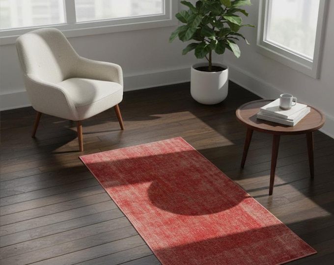 Red Burgundy Vintage Runner Rug 31.7 x 65.6 in Handmade Wool Hallway Rug