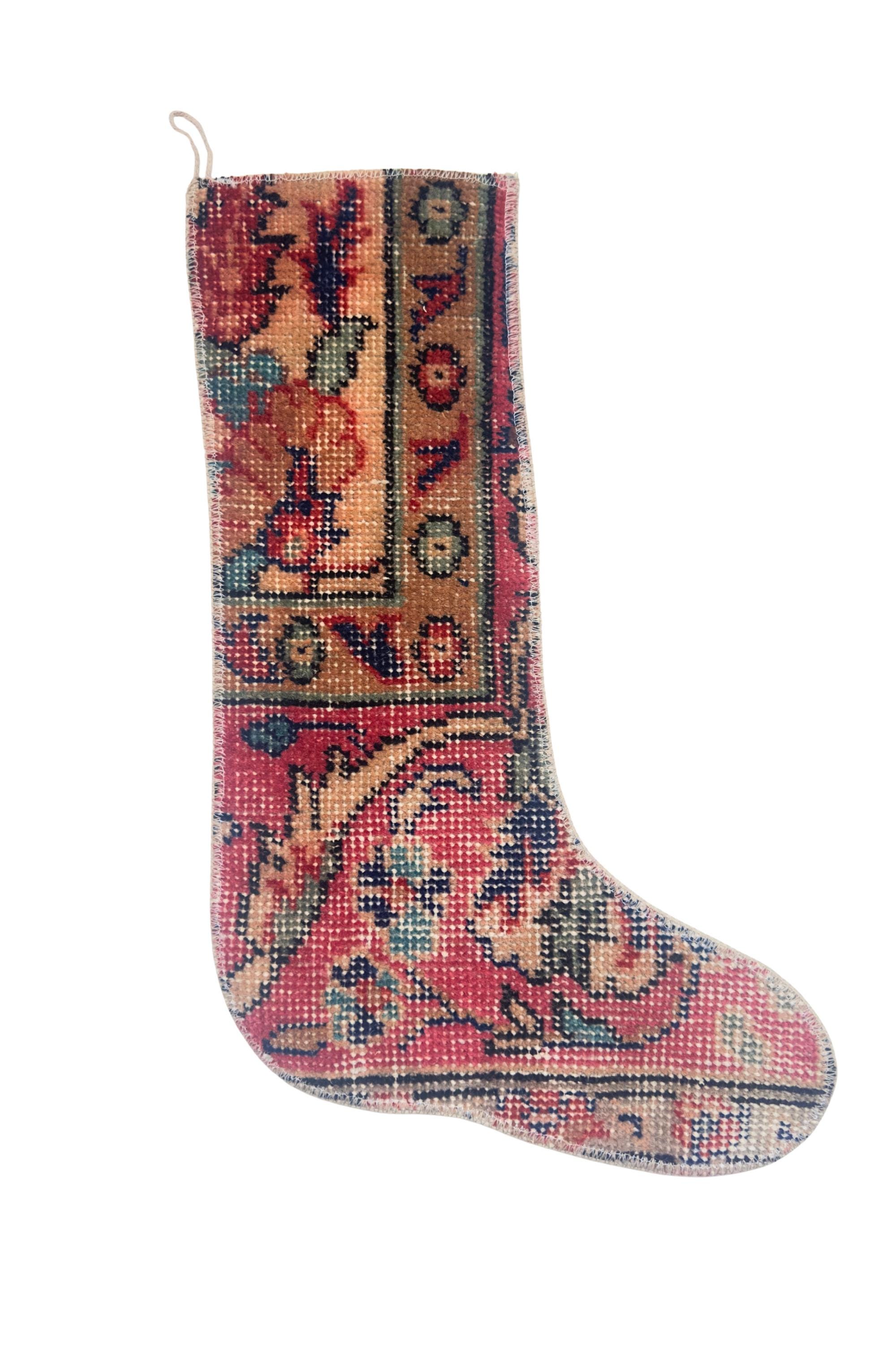 Christmas Stocking, Vintage Turkish Rug, Traditional Floral Medallion Burgundy Terracotta, 18 in – view 3