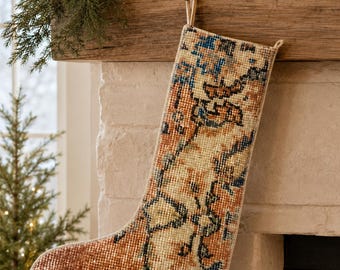 Turkse Tapijt Kerstsok, Vintage Anatolische Wol Kilim, Terracotta Blauw Boho Open Haard Decor