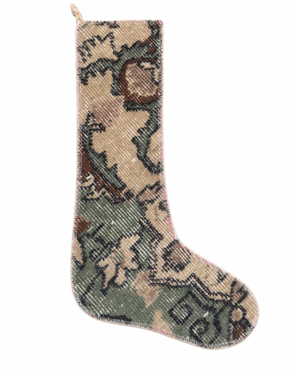 Set of 2 Vintage Turkish Rug Christmas Stockings, Sage Green Cream Boho Decor, Hand-Knotted – view 3