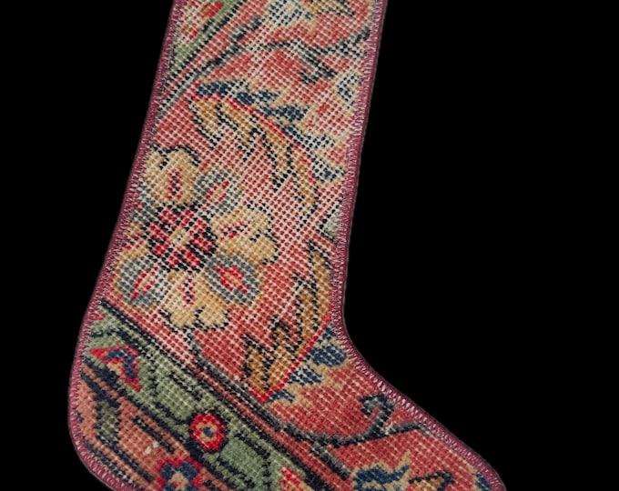 Vintage Rug Christmas Stocking | Wool • Cotton Lined • Upcycled Turkish Carpet