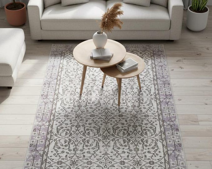 4x7 ft Vintage Floral Wool Rug: Handwoven Turkish Area Rug