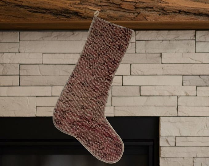 Pink Vintage Turkish Rug Christmas Stocking – Soft Neutral Wool Decor