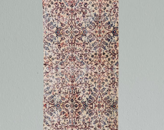Floral Hallway Runner Rug: Vintage Turkish Wool Rug (6.49 x 2.46 ft)