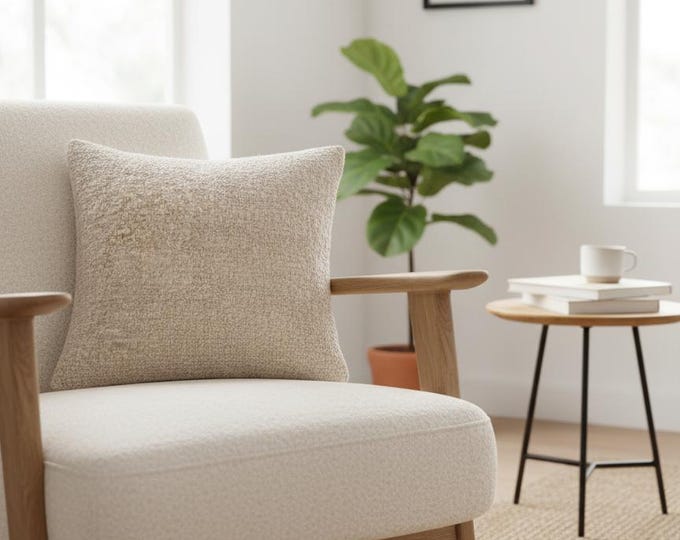 Natural Hemp Pillow Cover 16x16 in – 100% Handwoven Beige Cushion | Rustic Boho Farmhouse Decor for Sofa or Bed