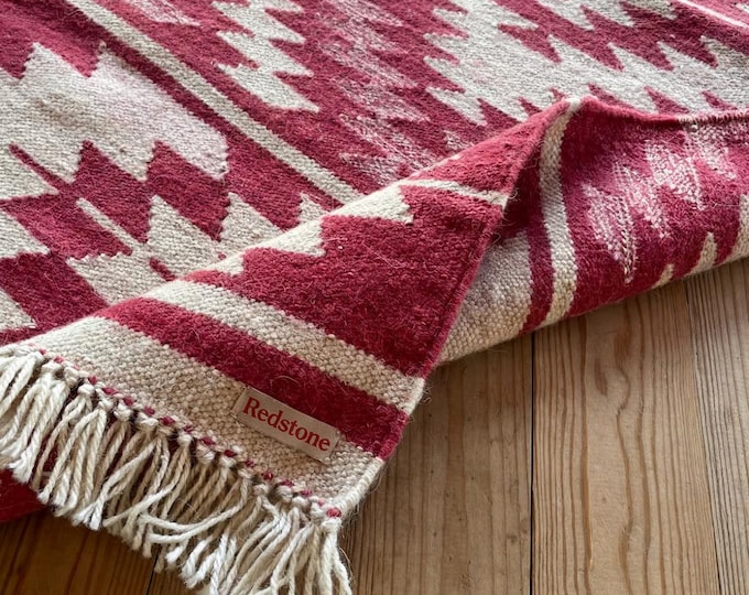 Handwoven Vintage Kilim Rug,60x120 cm (24x47 in),Pink & Ecru, Wool, Women Crafted,Boho Home Decor, iving Room,Bedroom,Artisan Floor Covering