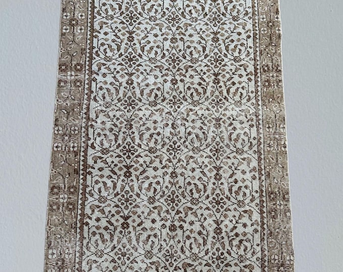 Handmade Wool Turkish Rug: 3x7 ft Vintage Area Rug