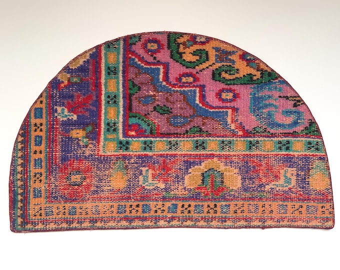 Vintage Half Moon Rug 19.2x31.8 inch Colorful Pattern