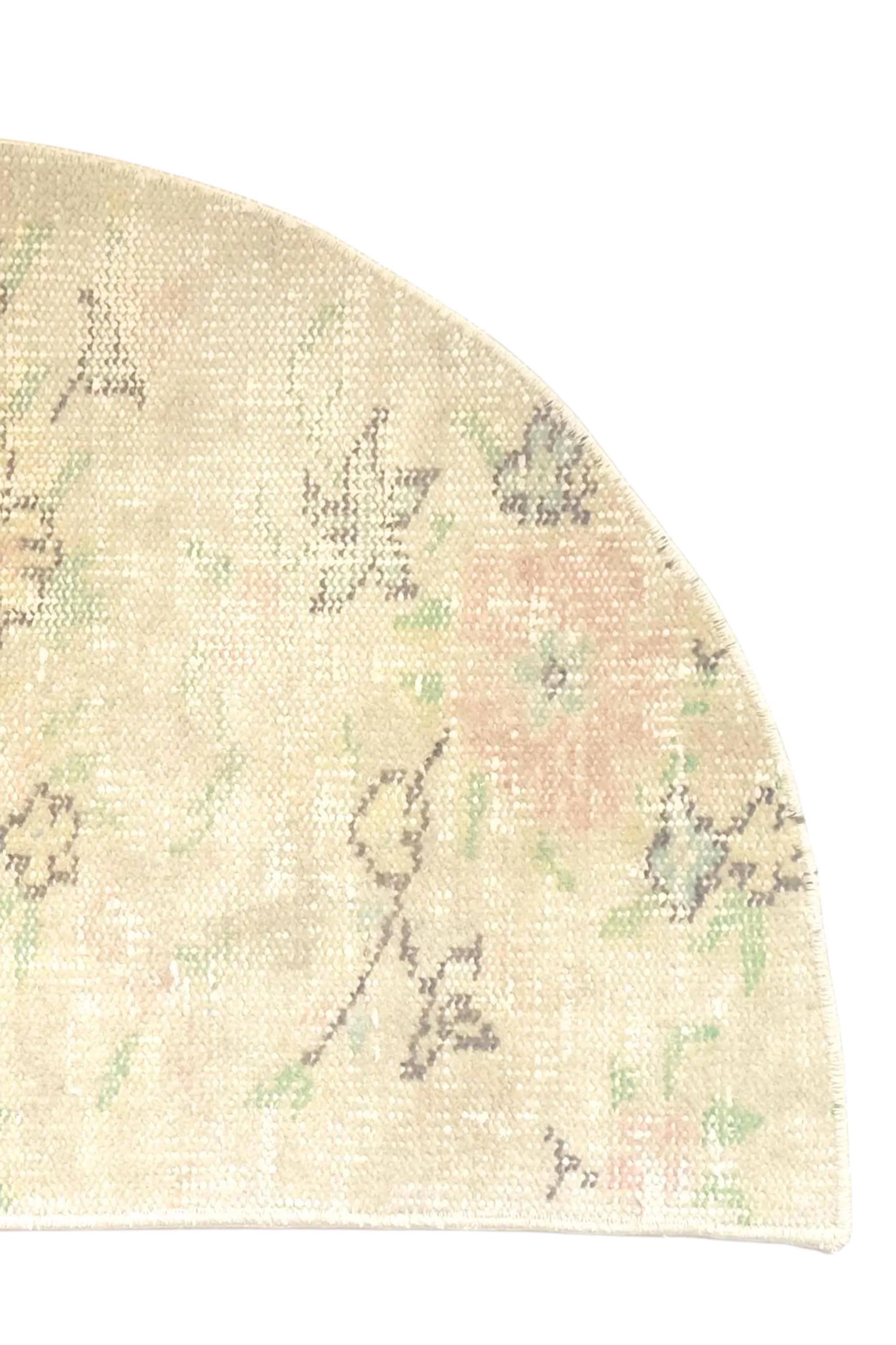 Vintage Turkish Semicircle Rug, Handwoven Wool Floral, Ivory Blush Pink Sage Green, 1.6x2.77 ft – view 8