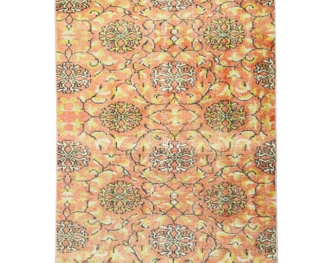 Vintage Turkish Area Rug 38x76 Inch Hand Knotted Wool