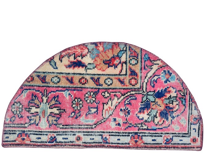 semicircle rug entry bathroom small handmade vintage turkish oushak wool antique home decor