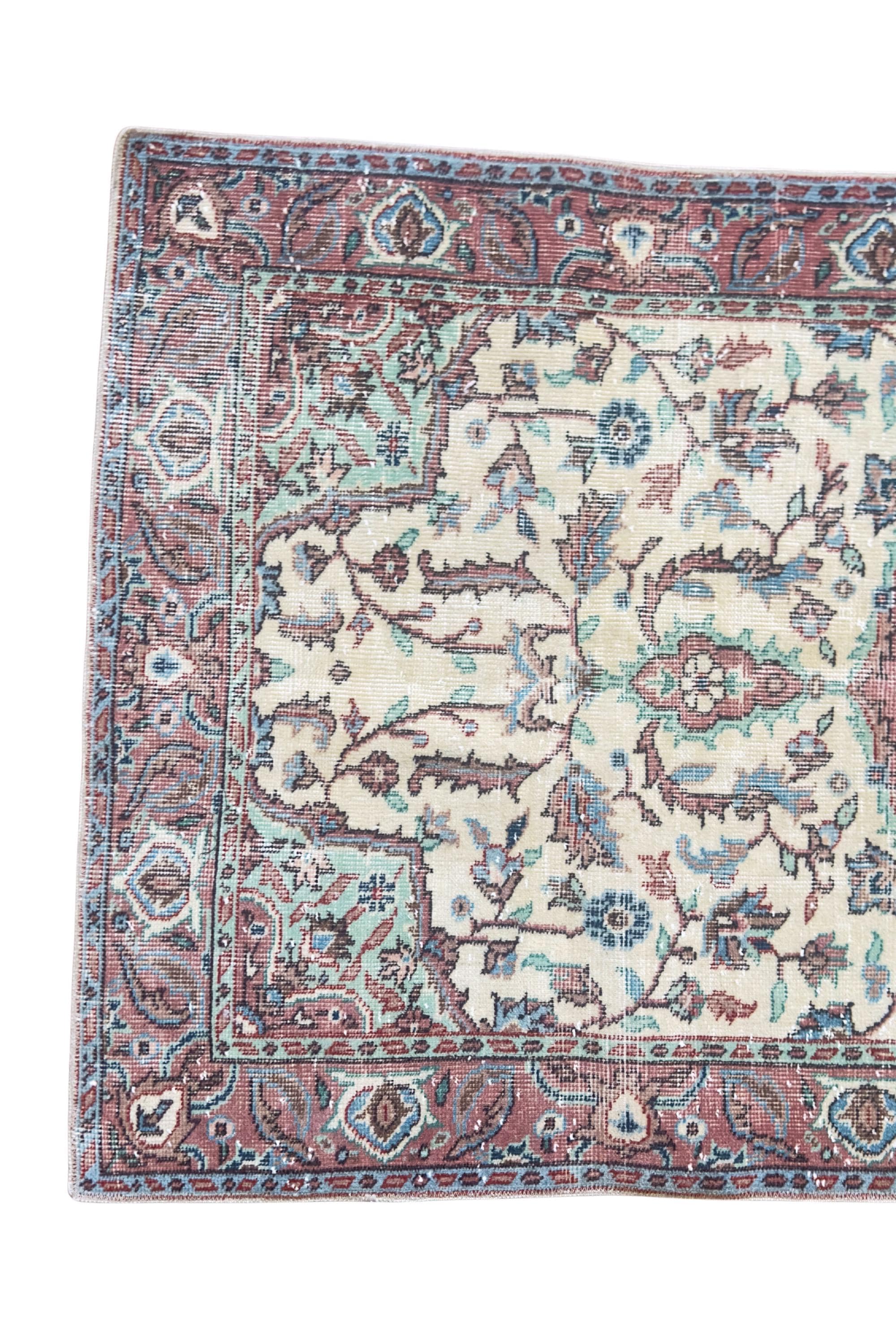 Vintage Turkish Rug, 3x6 Hand Knotted Wool, Dusty Rose Floral Medallion, Victorian Entryway Rug – view 8