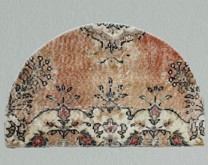 Vintage Turkish Wool Semicircle Rug: Eco Entryway Doormat