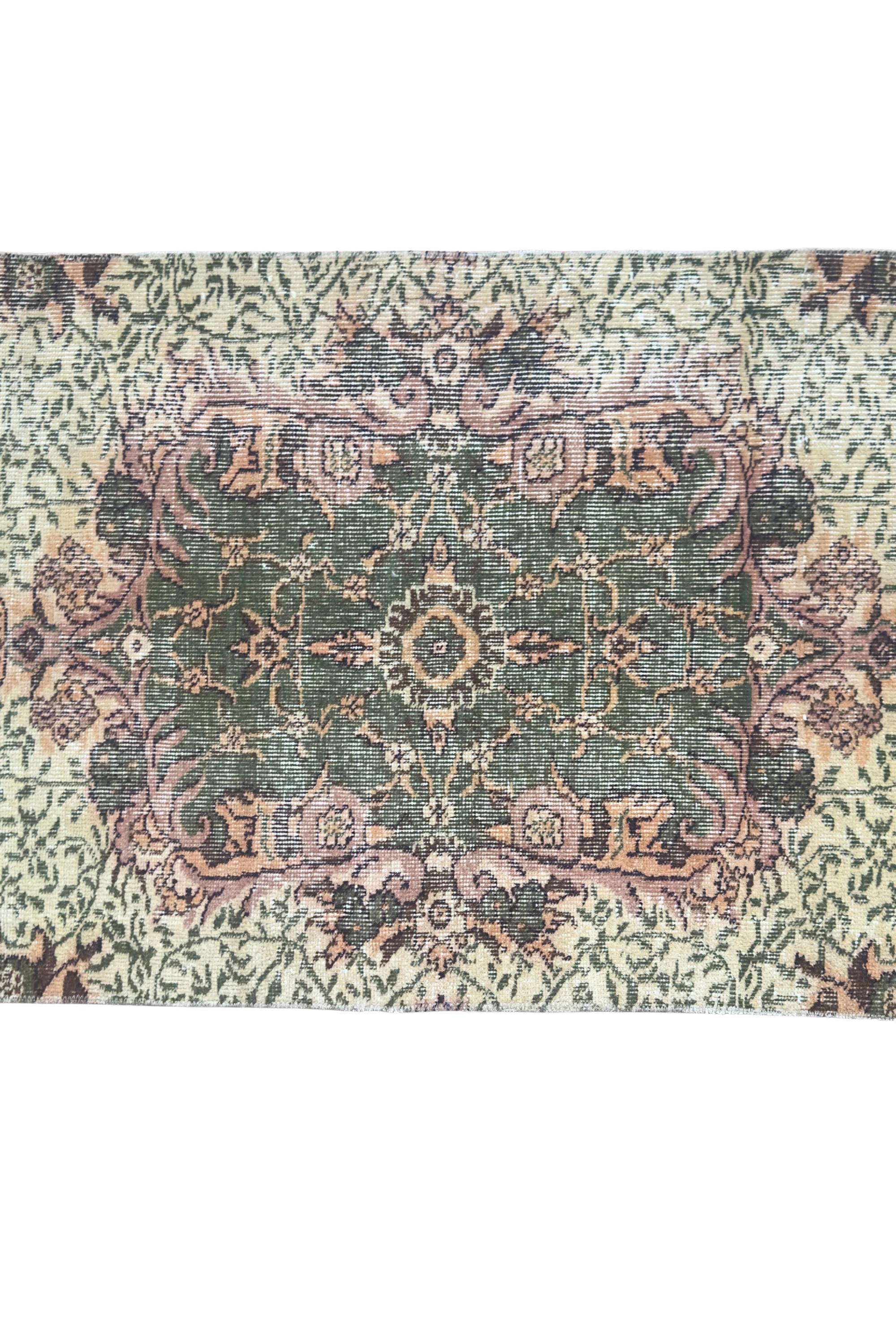 Vintage Turkish Isparta Runner Rug, Hand-Knotted Wool Medallion, Faded Sage Mauve, 78x247 cm – view 6