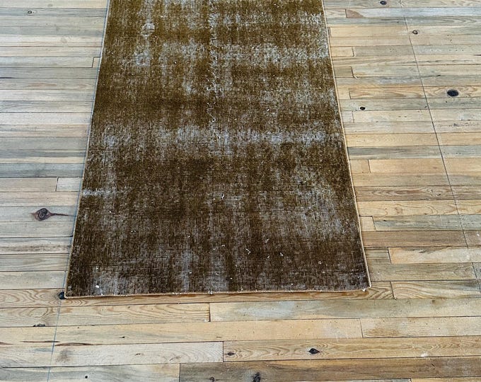 Vintage Turkish Wool Rug: Brown & Green Oushak, 3.08 x 6.25 ft