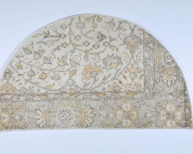 Cream Beige Semicircle Rug, Vintage Half Moon Entryway Mat 19"x33"