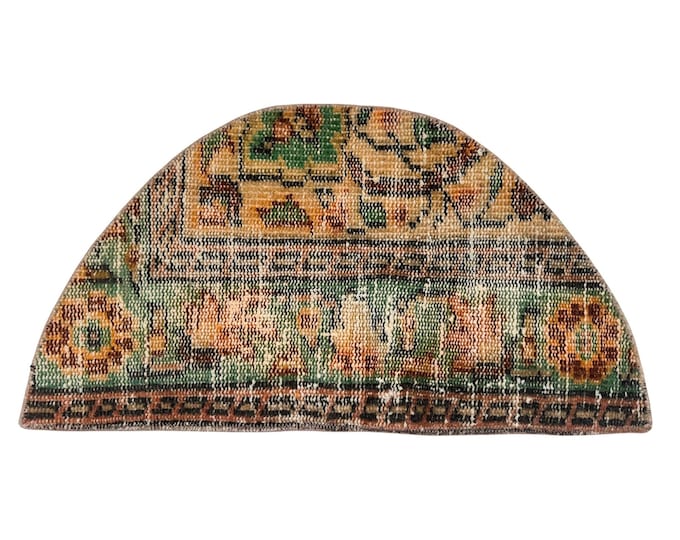 Handmade Wool Semicircle Doormat Vintage Green Boho Custom Doormat Home Decor